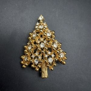 Eisenburg Christmas Tree Brooch Gold Tone with Rhinestone Vintage Costume